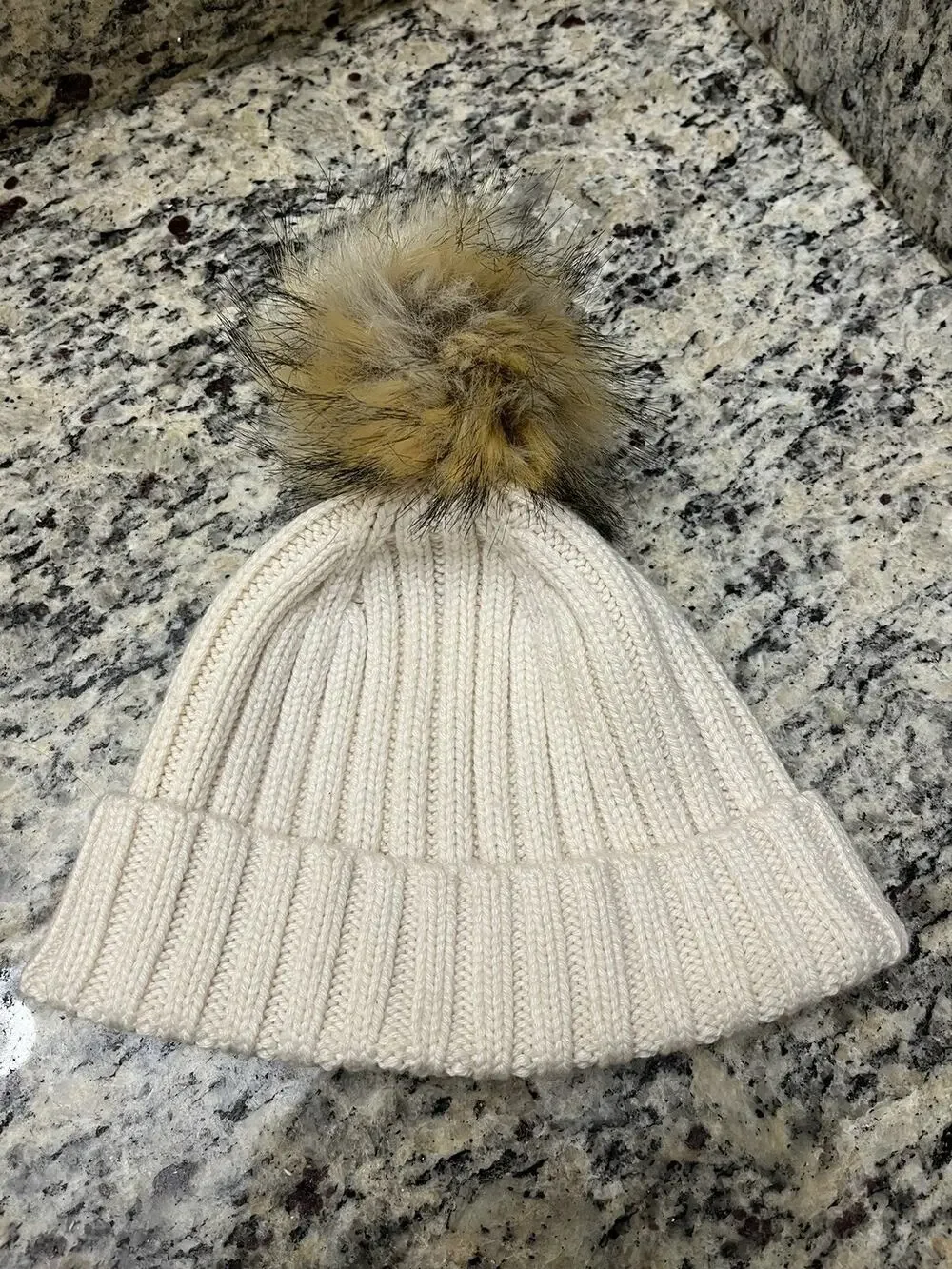 J CREW Hat Womens OS Ribbed Cuffed Pom-Pom Beanie NWOT Knit Cotton Ivory